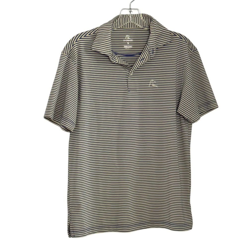 Rhoback Performance Polo Yellow Blue Striped Short Sleeve Shirt - Small